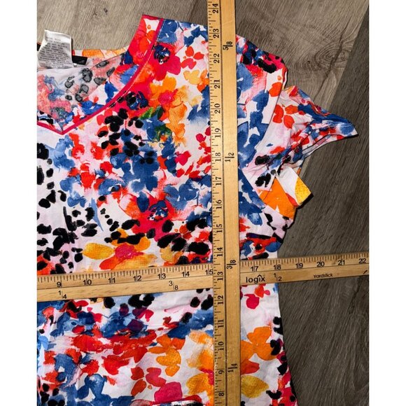 Cherokee Womens V-Neck Floral Short Sleeve Scrub Top M Multicolor - Picture 4 of 4